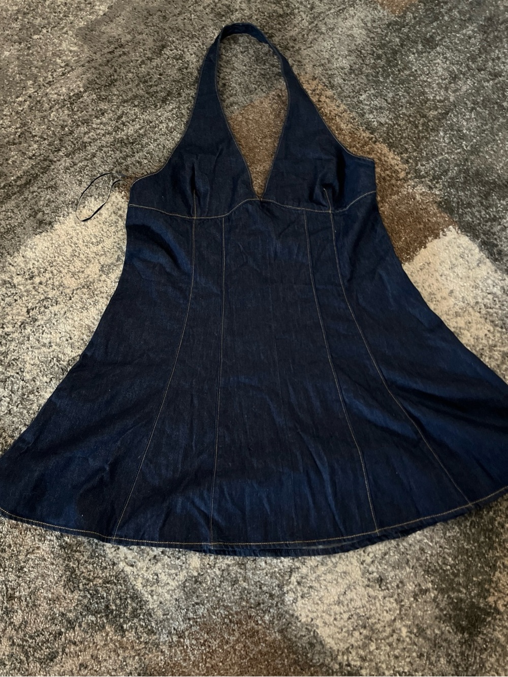 Zara Dark Blue Denim Halter Mini Dress